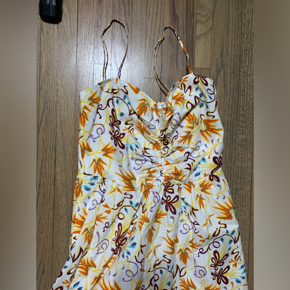 A.L.C. Floral Spaghetti-Strap Midi Dress in White, Yellow, Orange - Picture 4 of 7